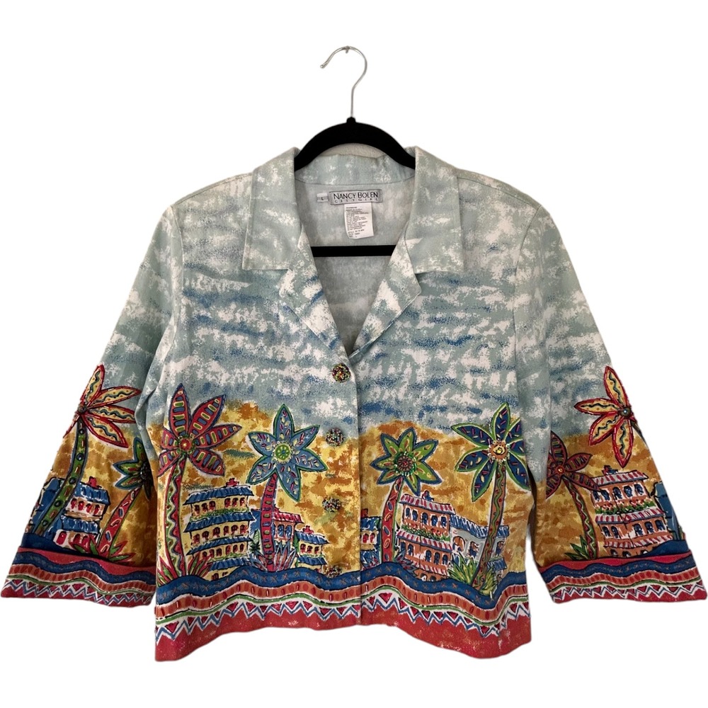 Nancy Bolen City Girl Tropical Palm Tree Jacket Large cotton